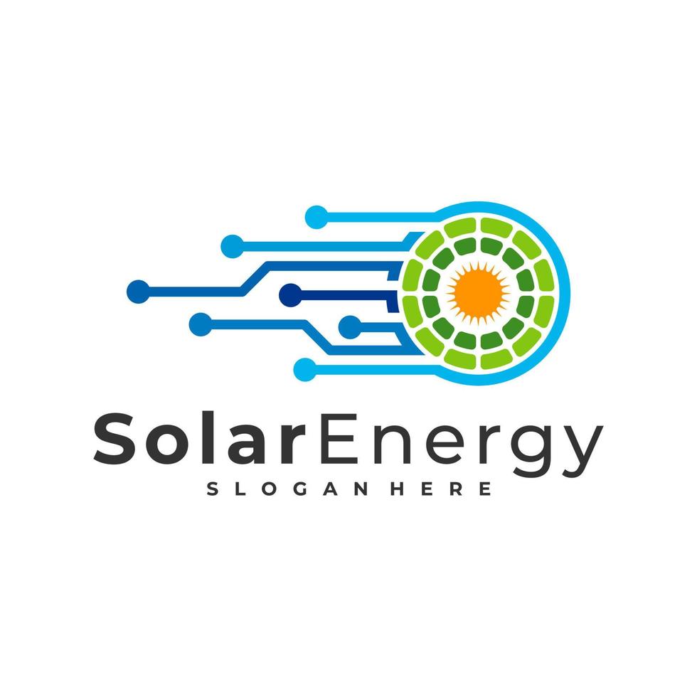 Plantilla de vector de logotipo de tecnología solar, conceptos de diseño de logotipo de energía de panel solar creativo