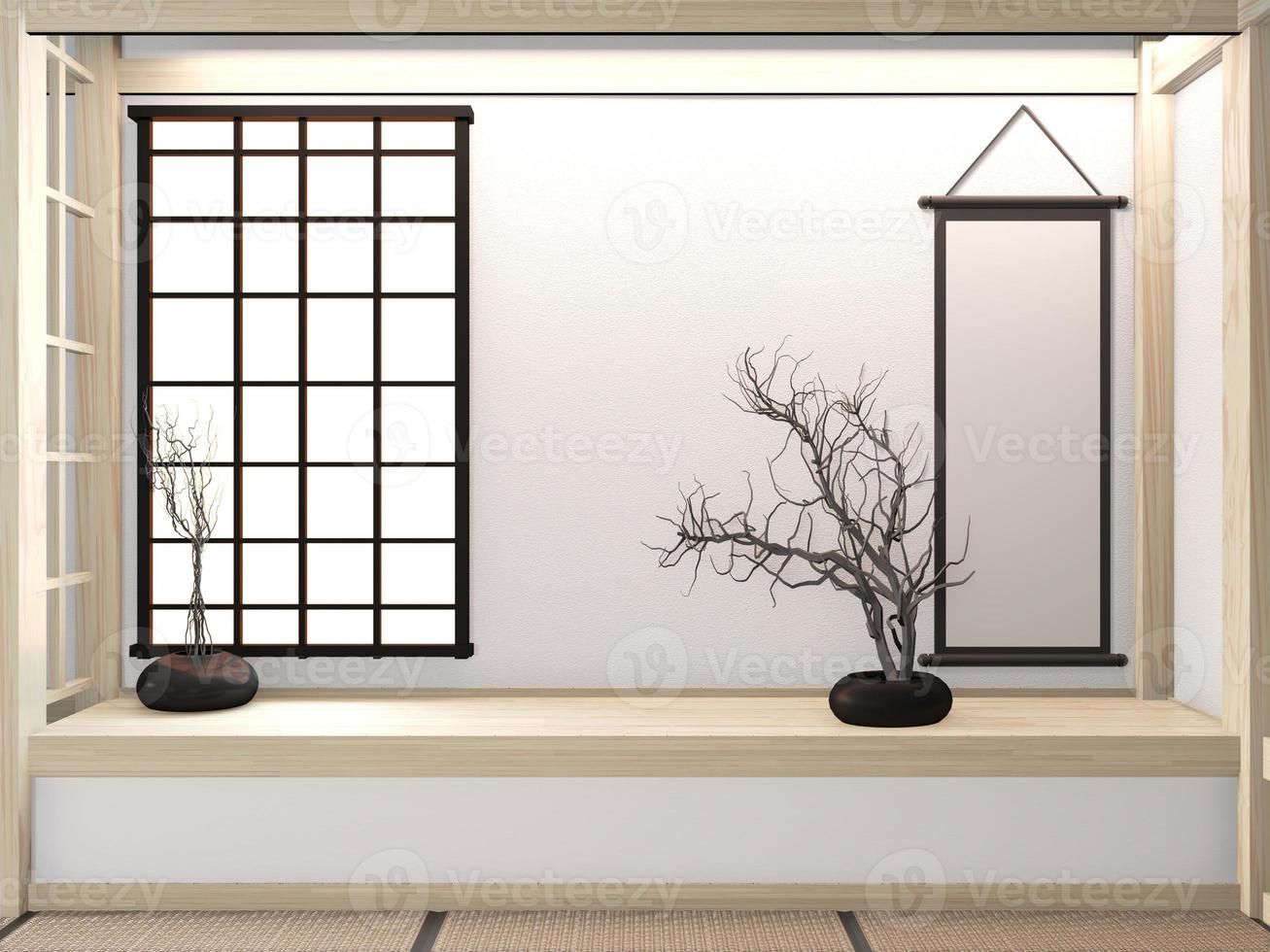 Room very zen style with decoration japanese style on tatami mat.3D rendering photo