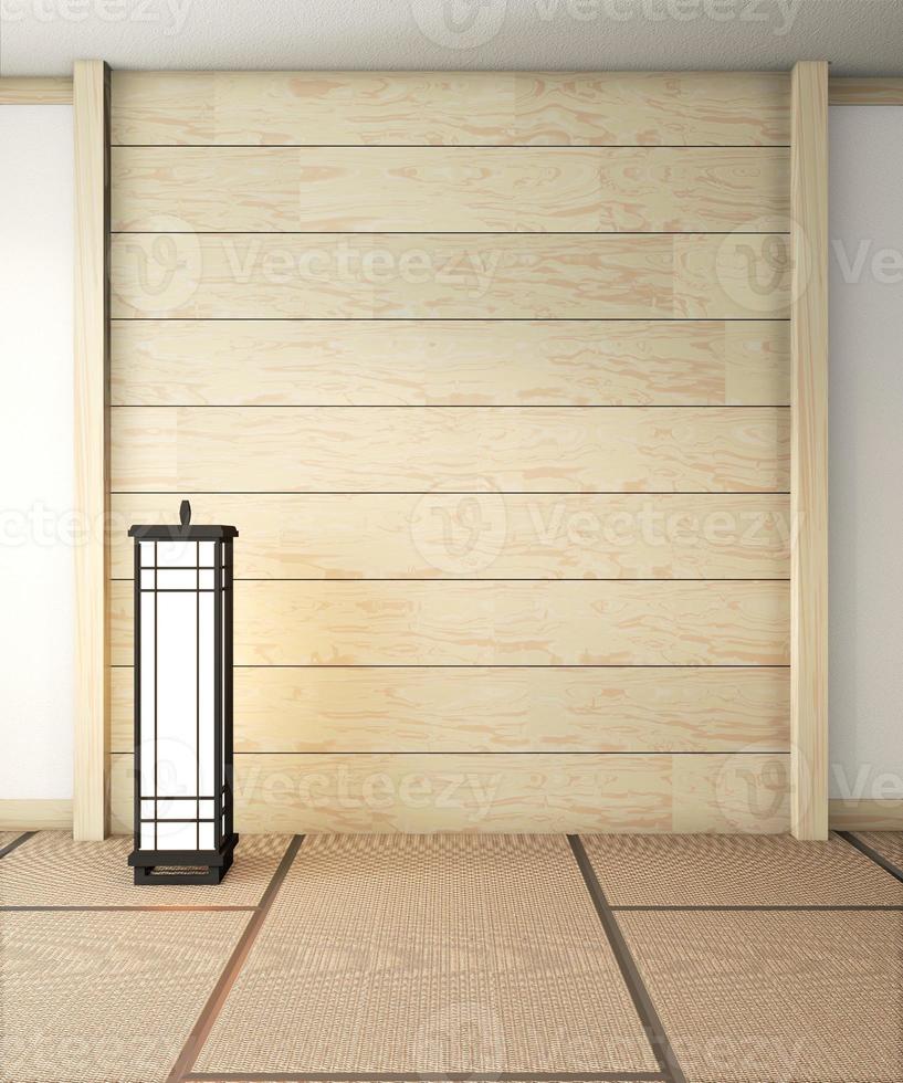 Empty zen room very japanese with lamp and tatami mat floor, wall wooden design.3D rendering photo