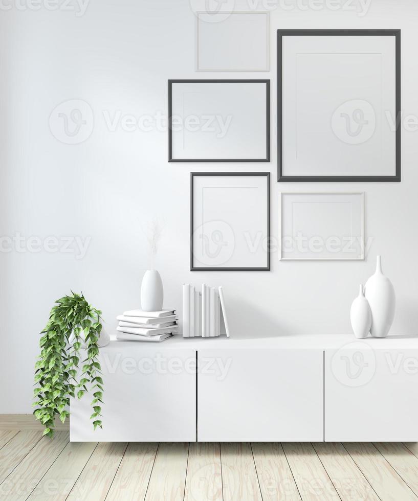 idea de maqueta de marco de póster y gabinete estilo zen en la habitación estilo japonés moderno representación 3D foto