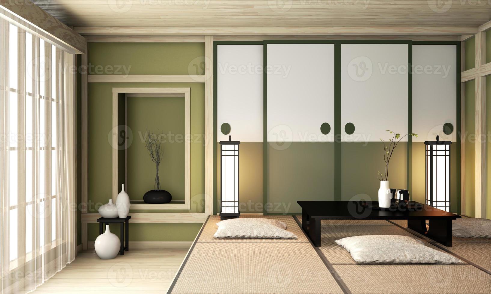 Ryokan green room zen very japanese style.3D rendering photo