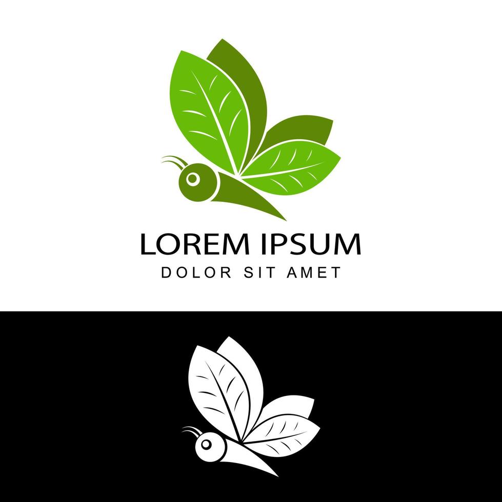 green leaf butterfly logo template design vector in isolated white background