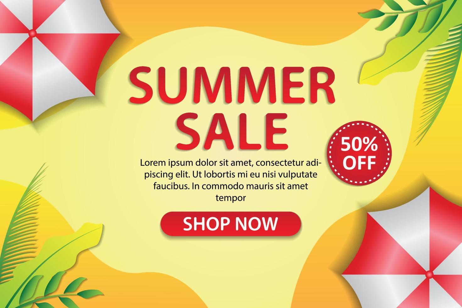 tropical summer sale banner with umbrella template collection vector