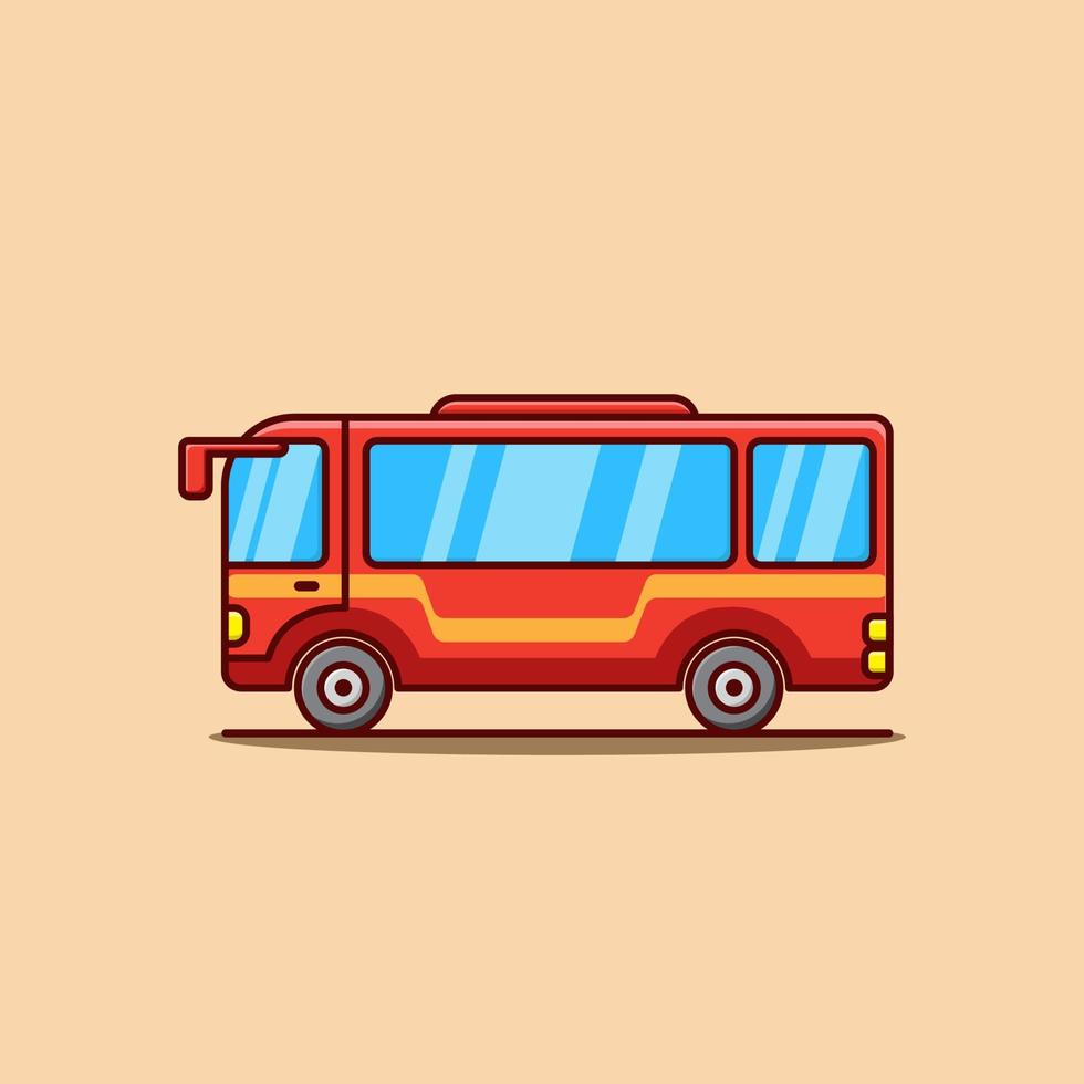 red bus cute cartoon icon illustration vector