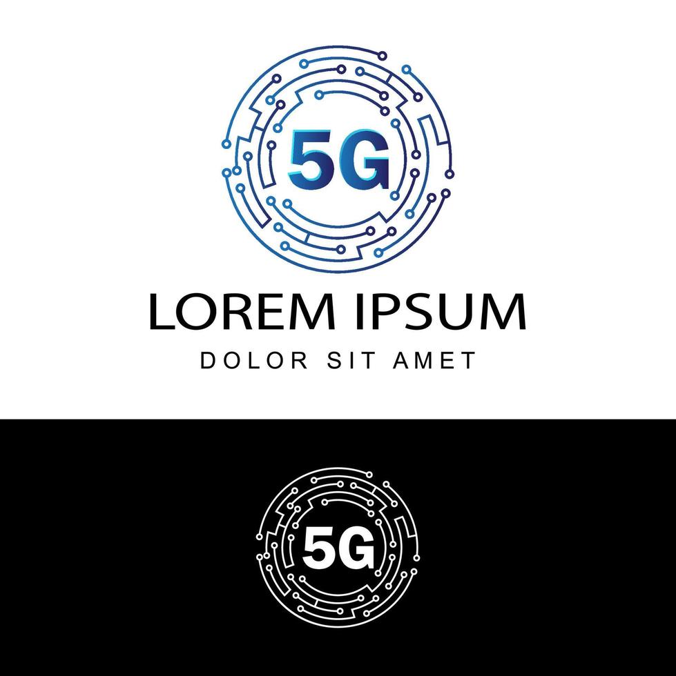 5G logo network speed circuit technology illustration in isolated white background, broadband telecommunication wireless internet concept vector