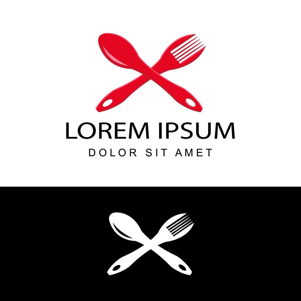 Food logo template design vector in isolated background. Graphic fork and spoon icon symbol for cafe, restaurant, cooking business. Modern linear catering label, emblem, badge