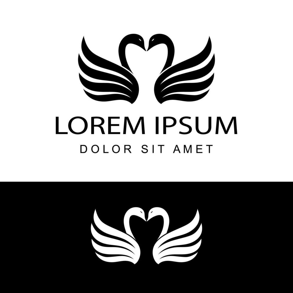 Vector de diseño de plantilla de logotipo de cisnes gemelos en fondo aislado