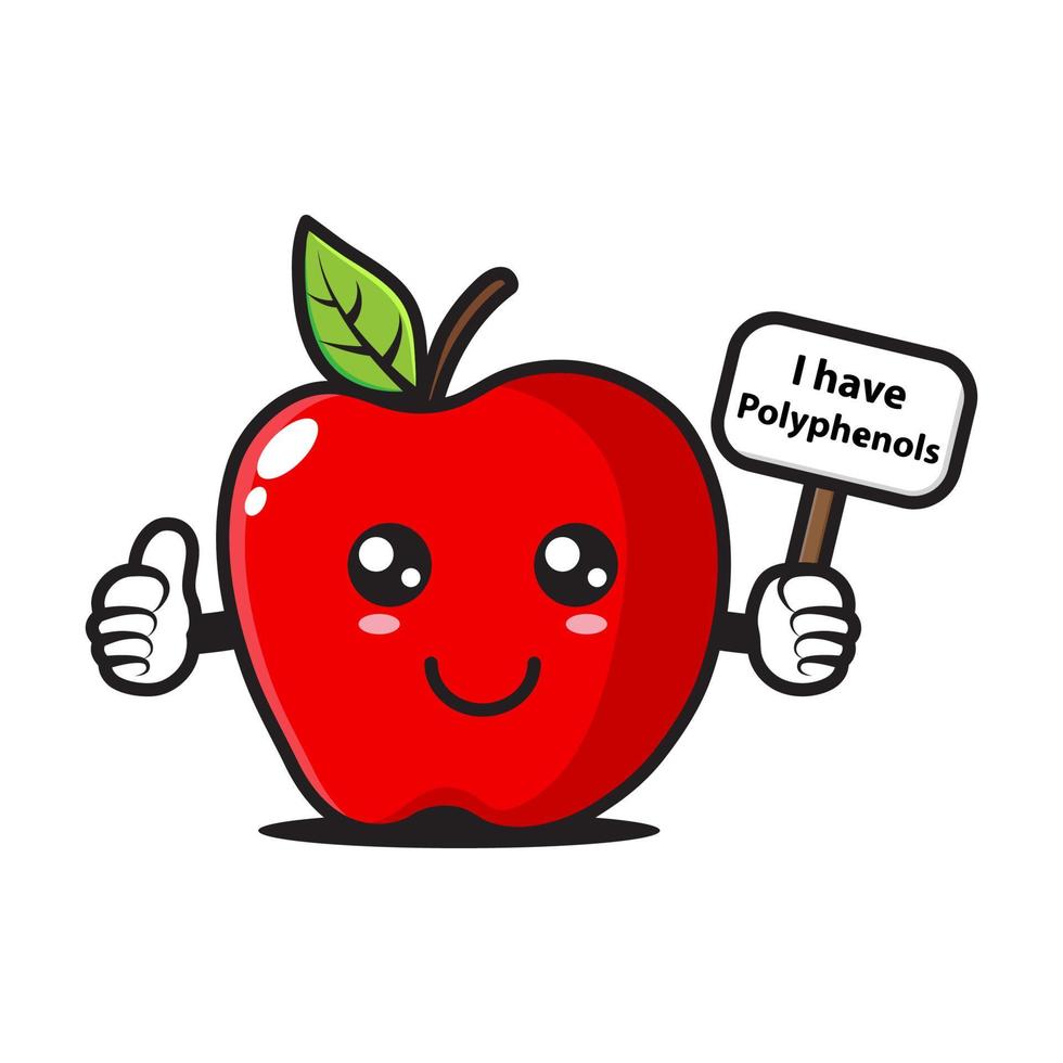cute apple mascot holding a sign saying I have polyphenols vector