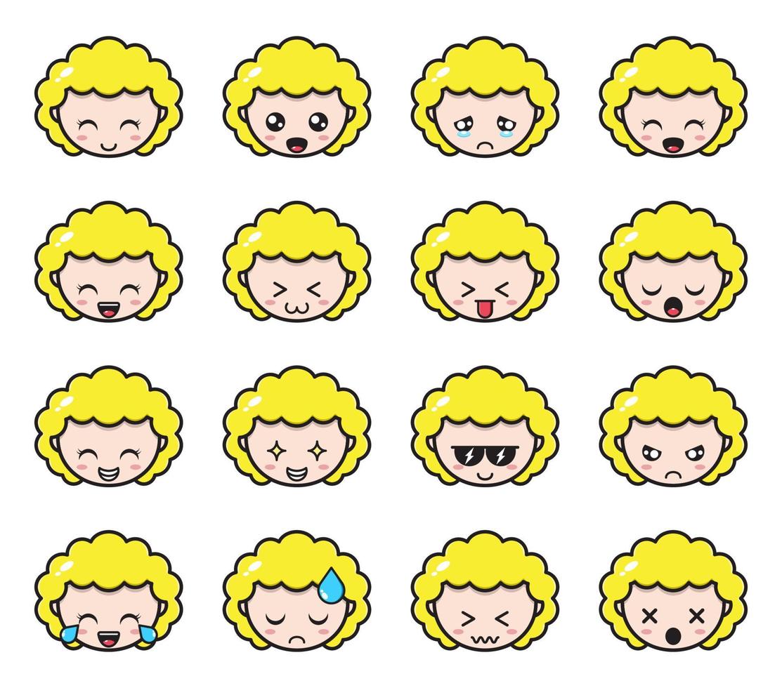 emotes set of cute blonde girl vector