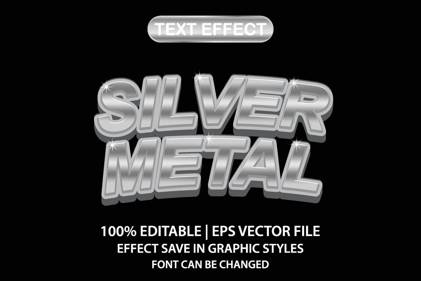 efecto de texto editable 3d de metal plateado vector