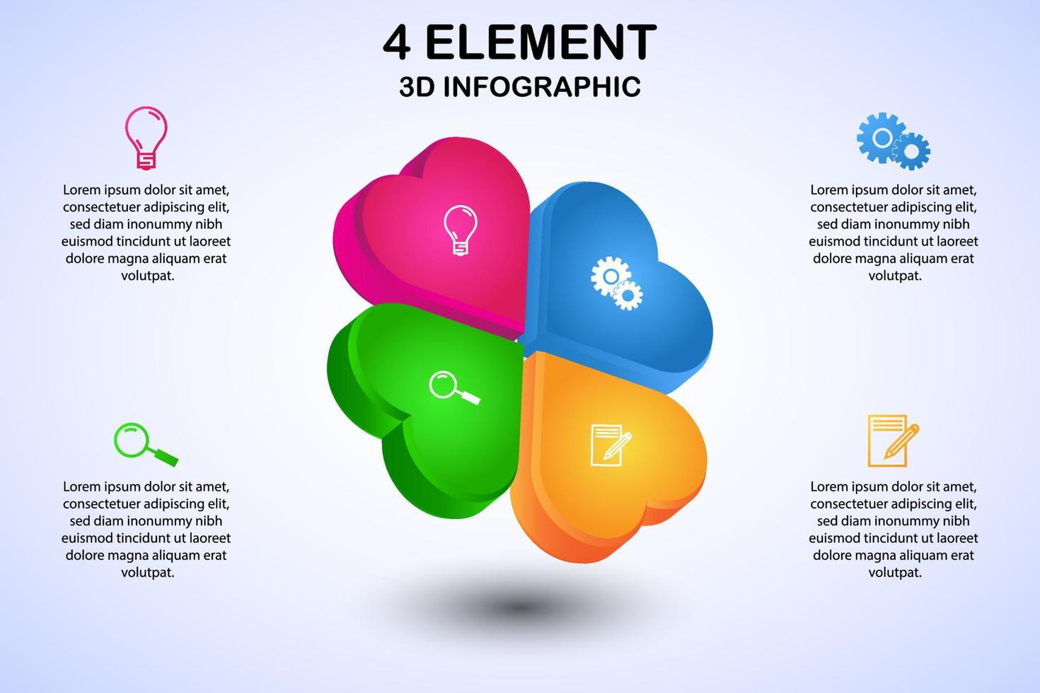 Diagrama infográfico 3d de trébol moderno con 4 elementos vector