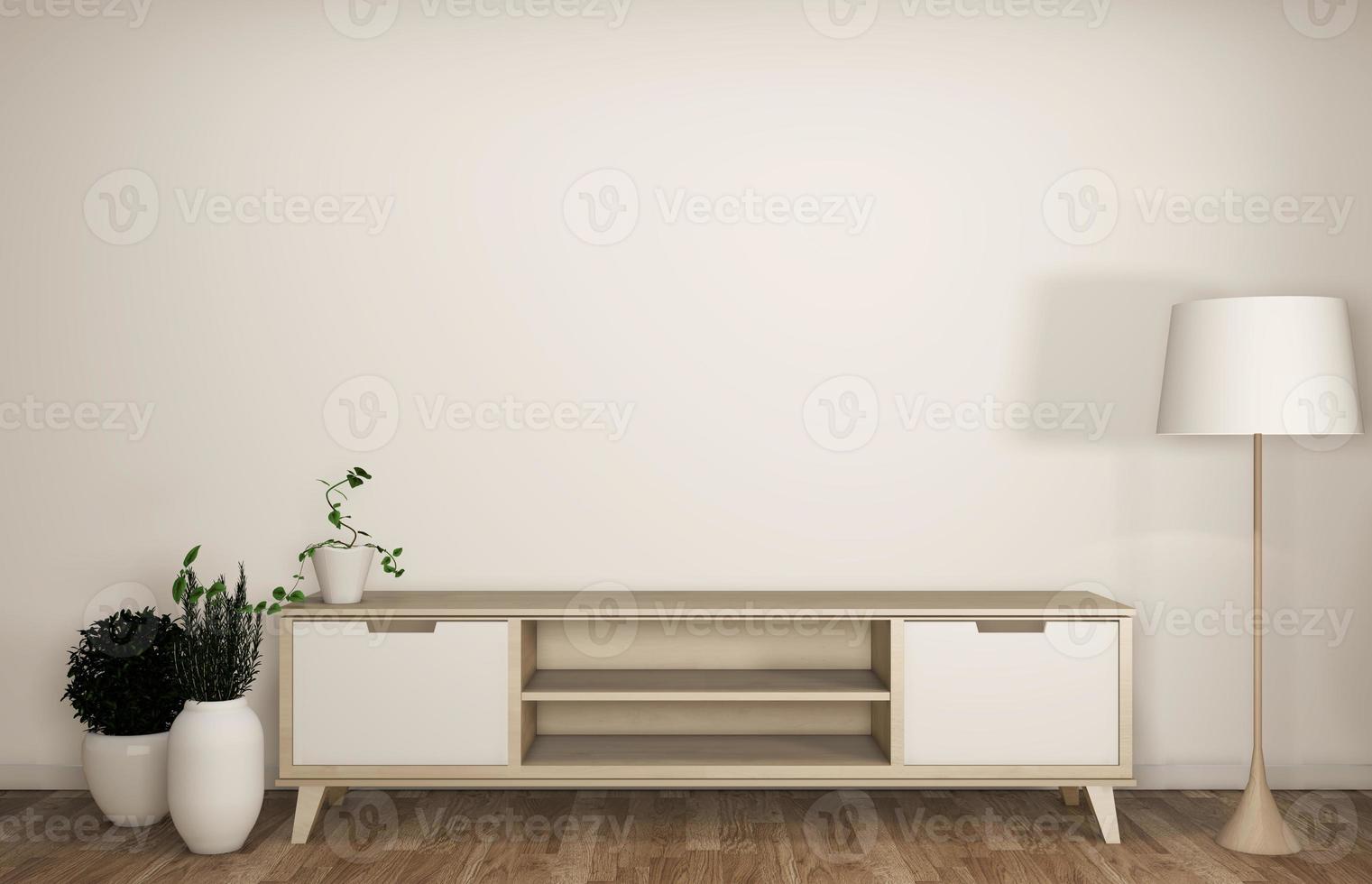 Mueble en habitación vacía moderna japonesa - estilo zen, diseños minimalistas. Representación 3d foto