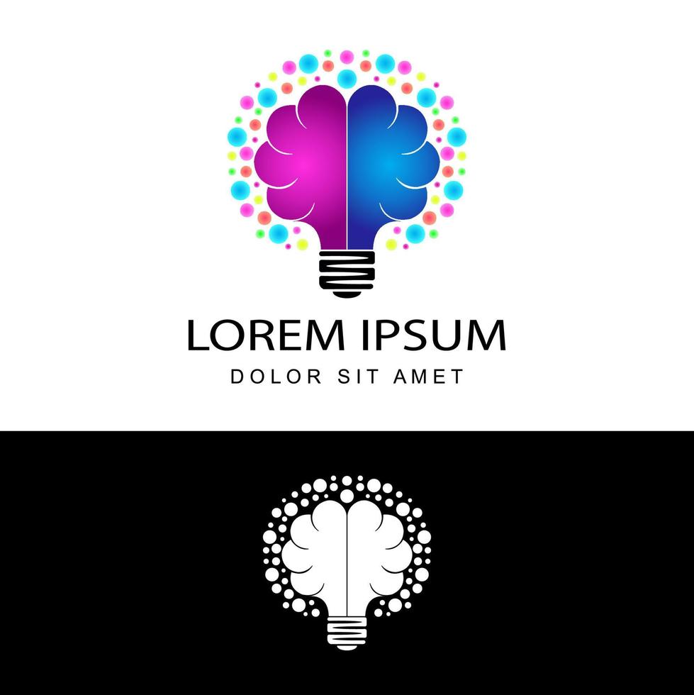 Vector de diseño de plantilla de logotipo moderno de idea de cerebro colorido en fondo blanco aislado, símbolo de creatividad, conocimiento, mente y pensamiento