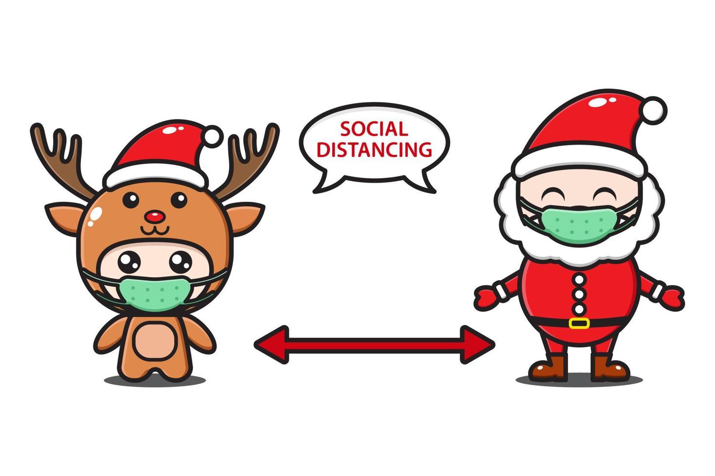 Santa Claus and Deer social distancing illustration vector