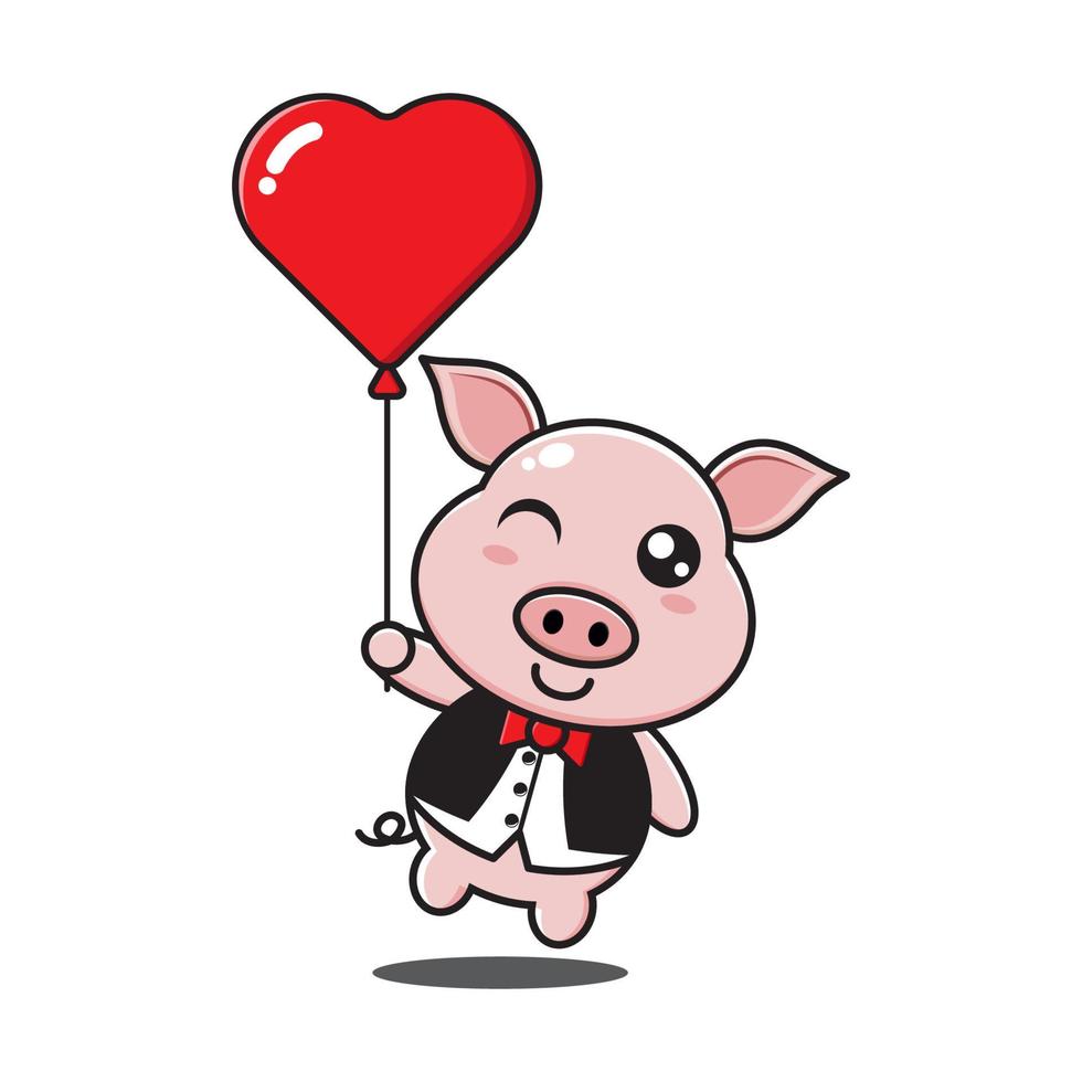 cute pig holding love balloon vector