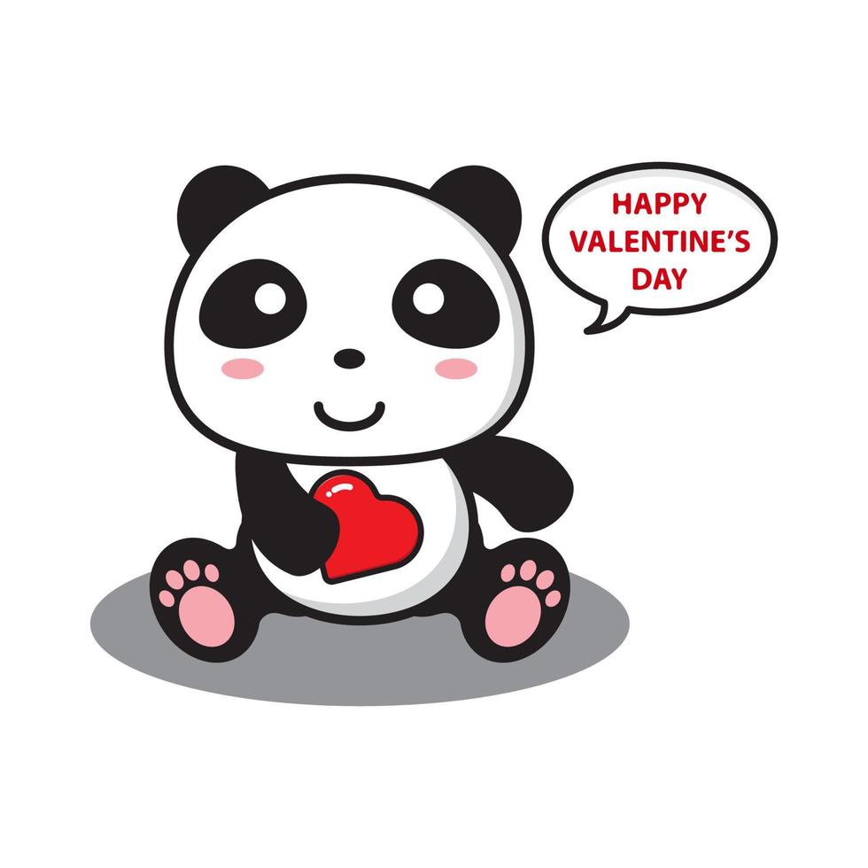 panda sentado sosteniendo amor dijo feliz día de san valentín vector