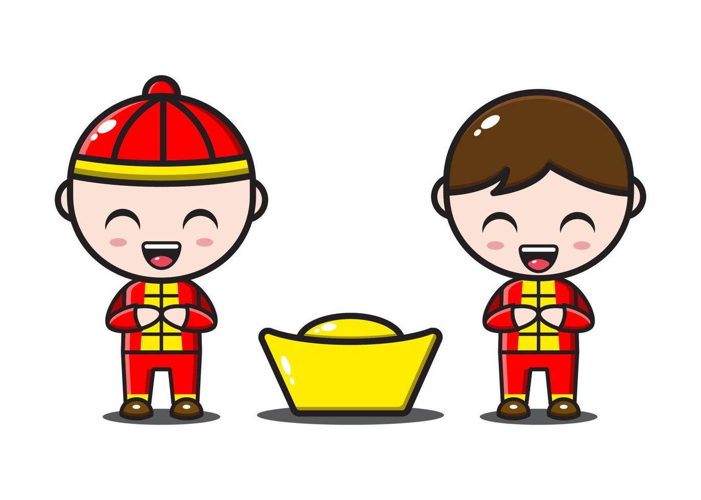 cute two chinese boy with gold in chinese new year vector