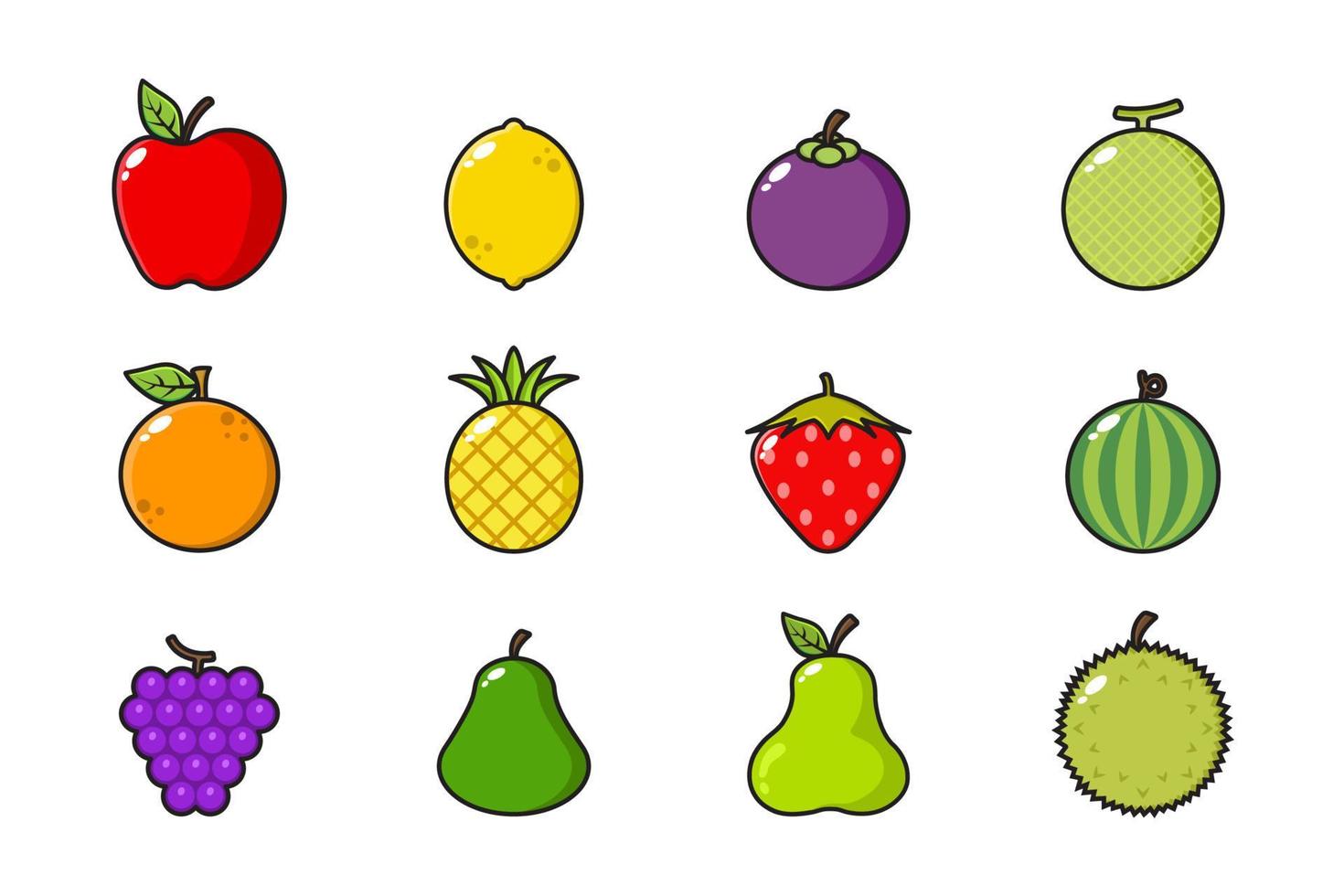 set of fresh fruits collection vector