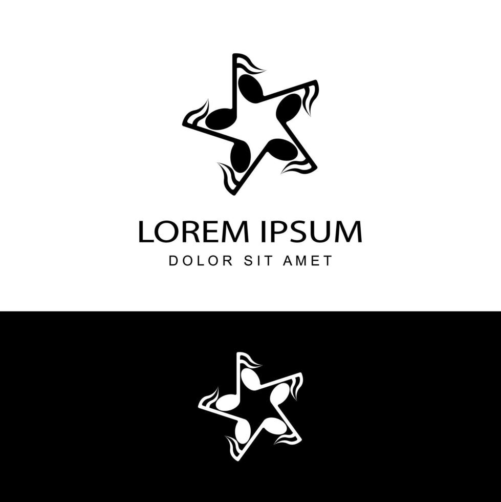 star key music logo template design vector in isolated black background