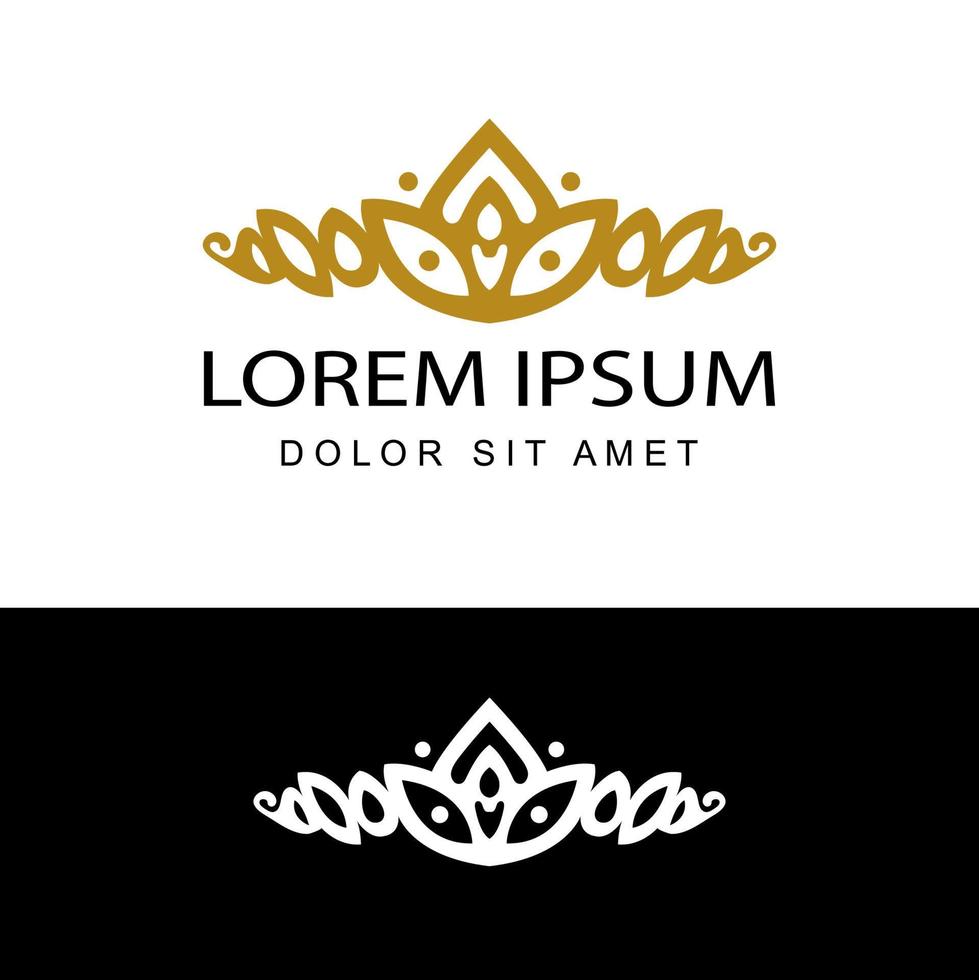 Vector de diseño de plantilla de ilustración de logotipo de tiara de oro elegante vintage en fondo blanco aislado