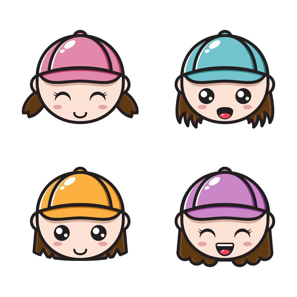 collection girls emote with different expressions vector