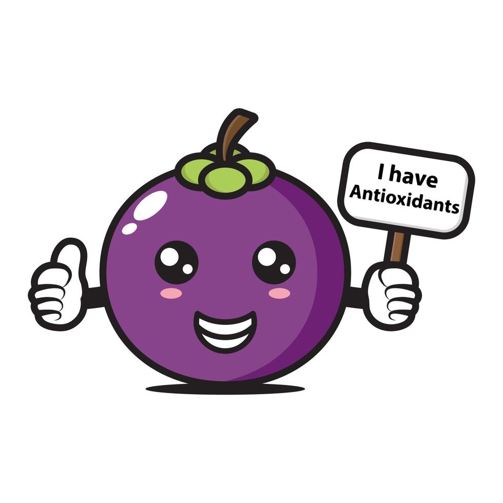 cute mangosteen mascot holding a sign saying I have antioxidants vector