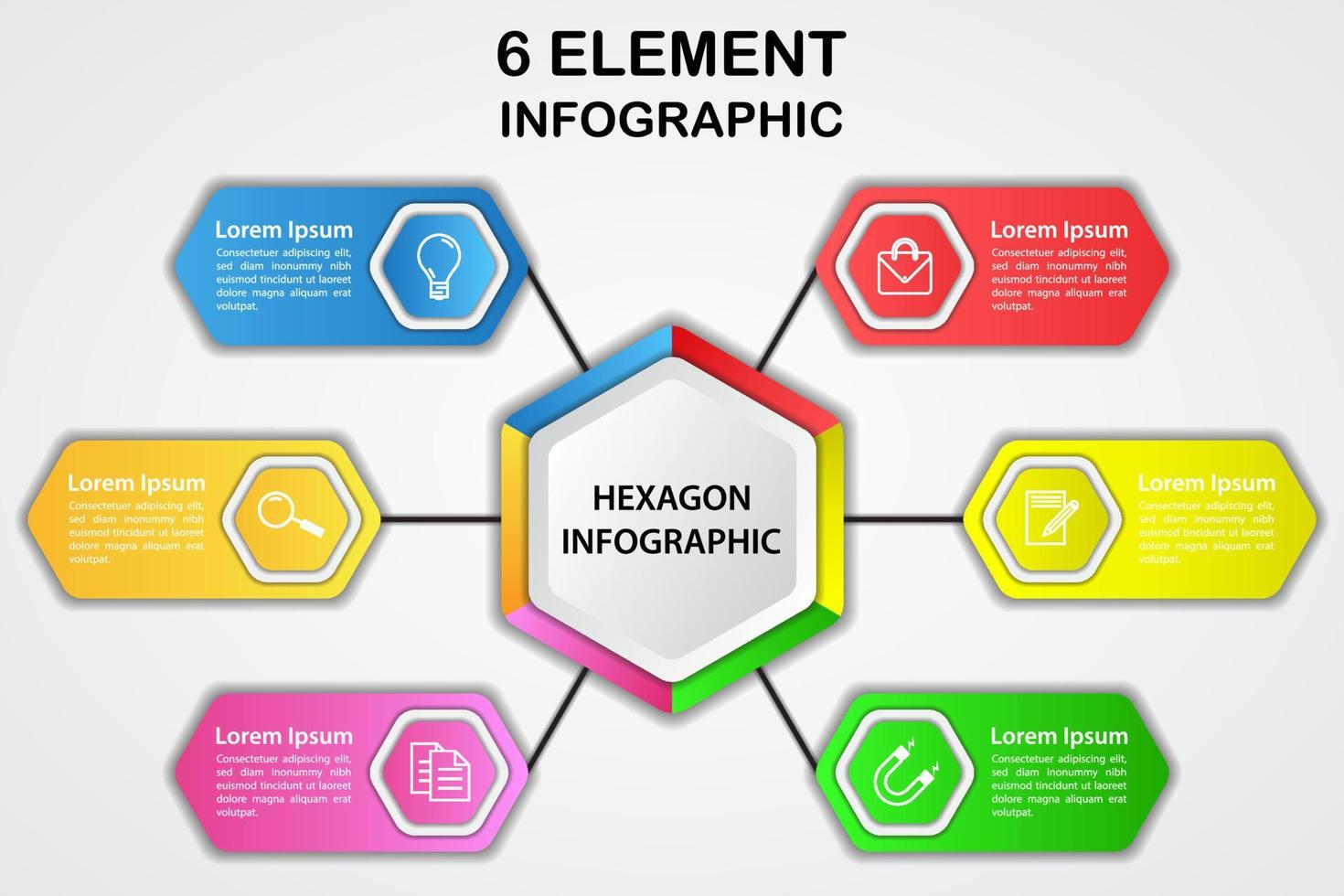 modern hexagon 3d infographic diagram with 6 element vector