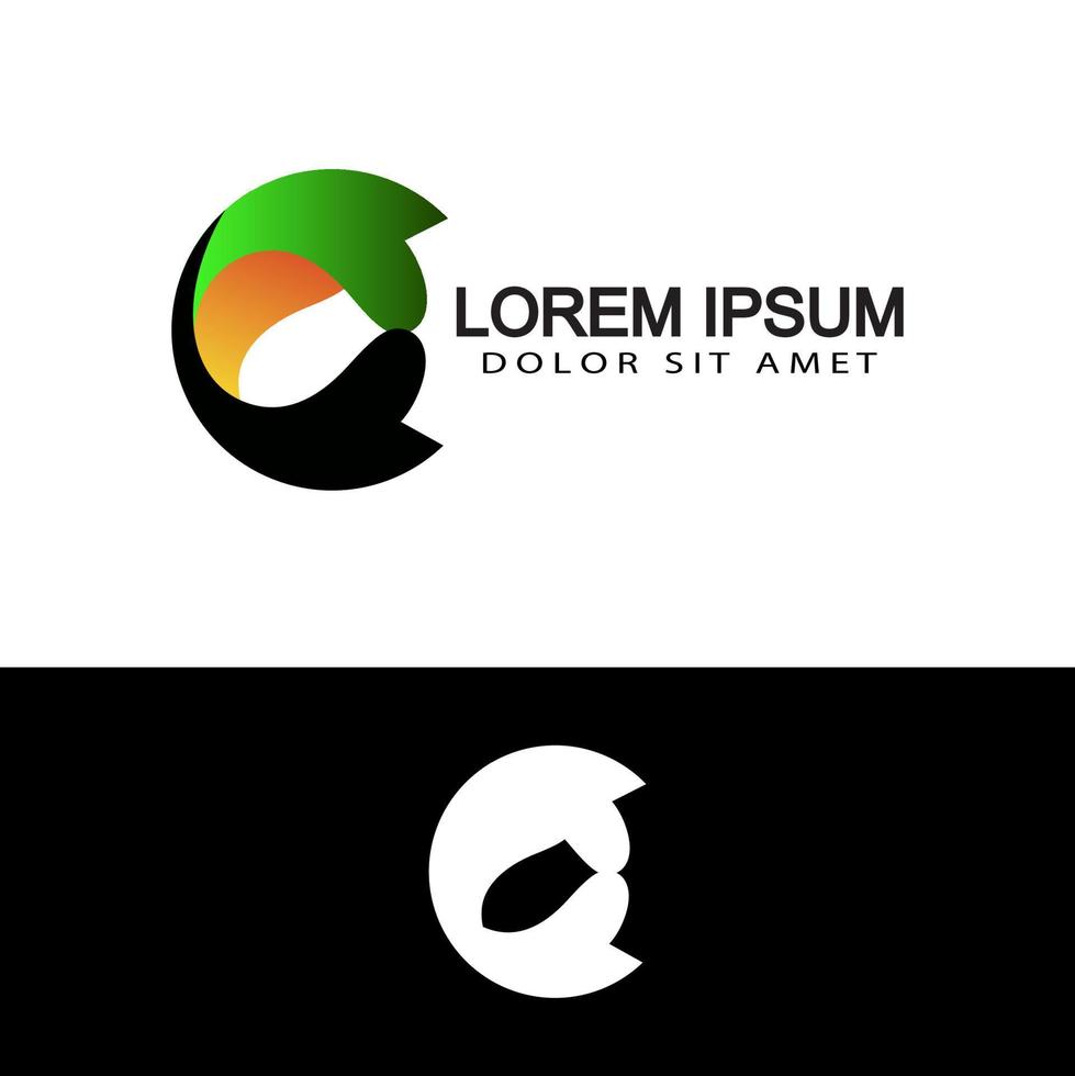 letter c creative green, black, orange logo template design vector with isolated background