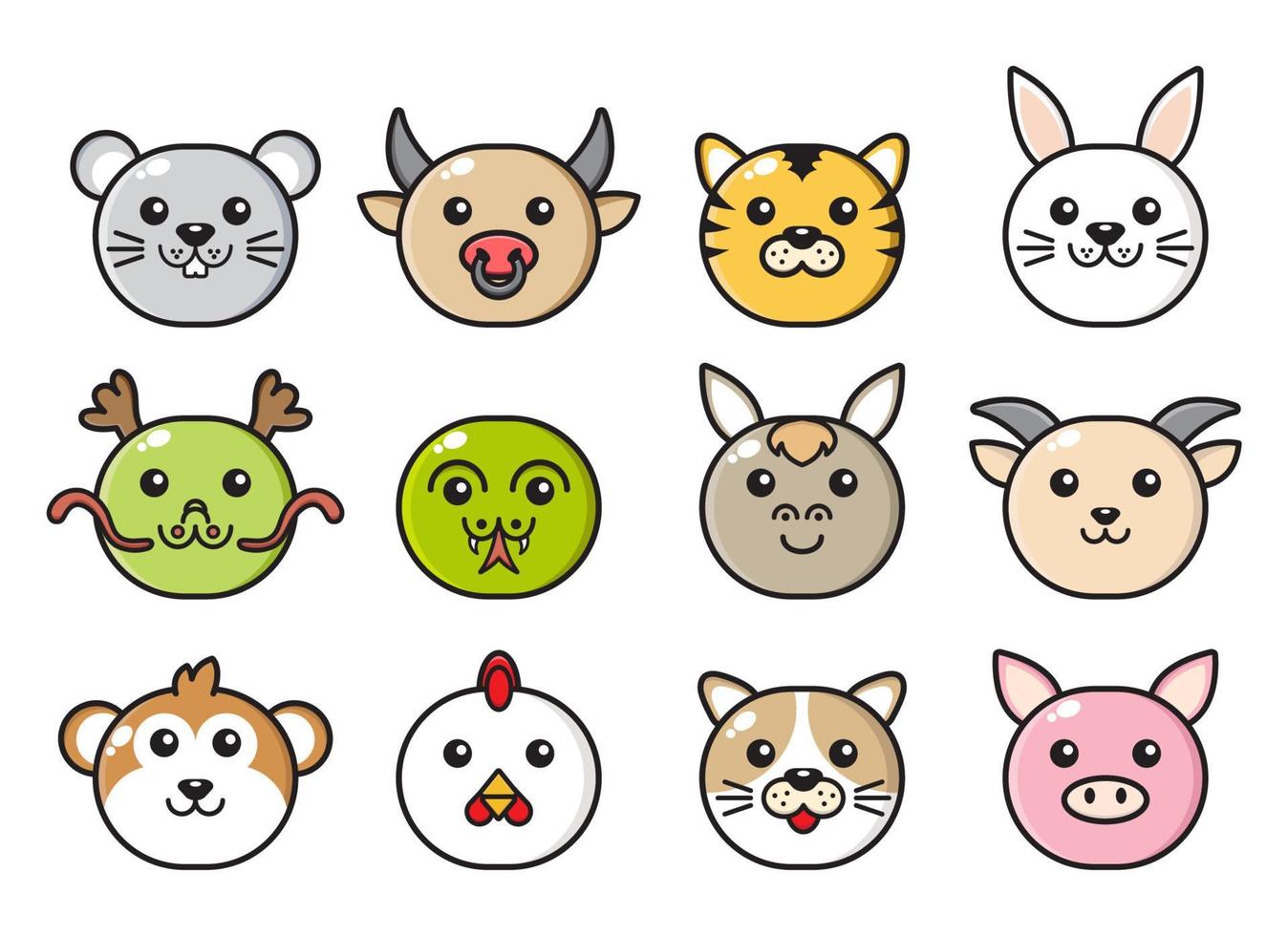 set chinese zodiac face mascot collection vector