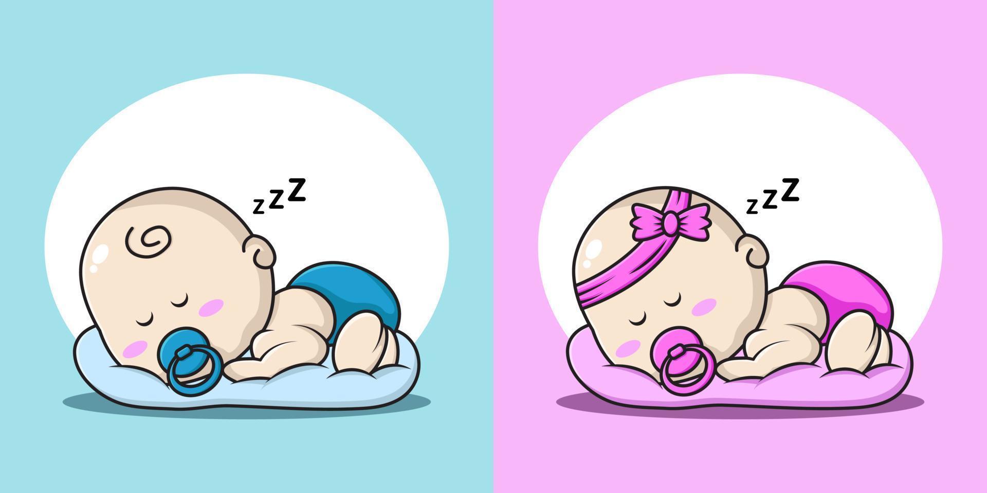 cartoon illustration of a baby boy and girl sleeping on a pillow 4604021  Vector Art at Vecteezy