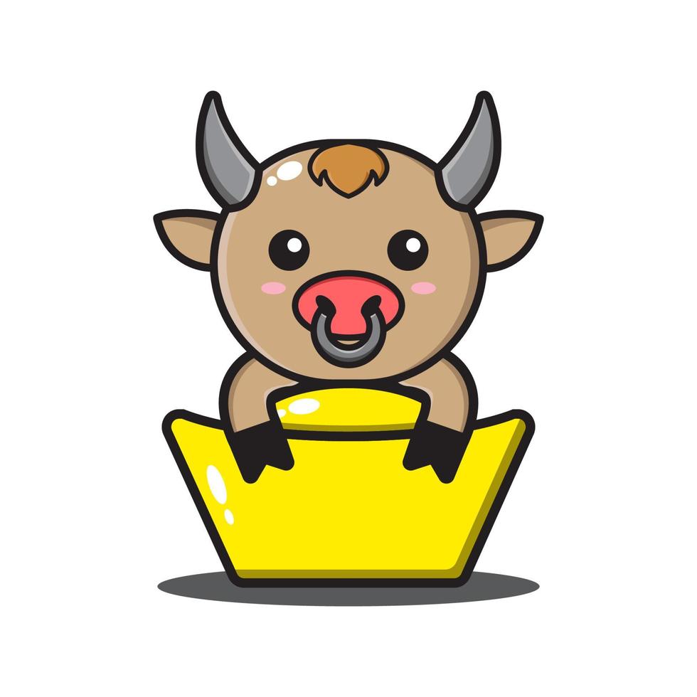 cute ox hugging gold in chinese new year vector