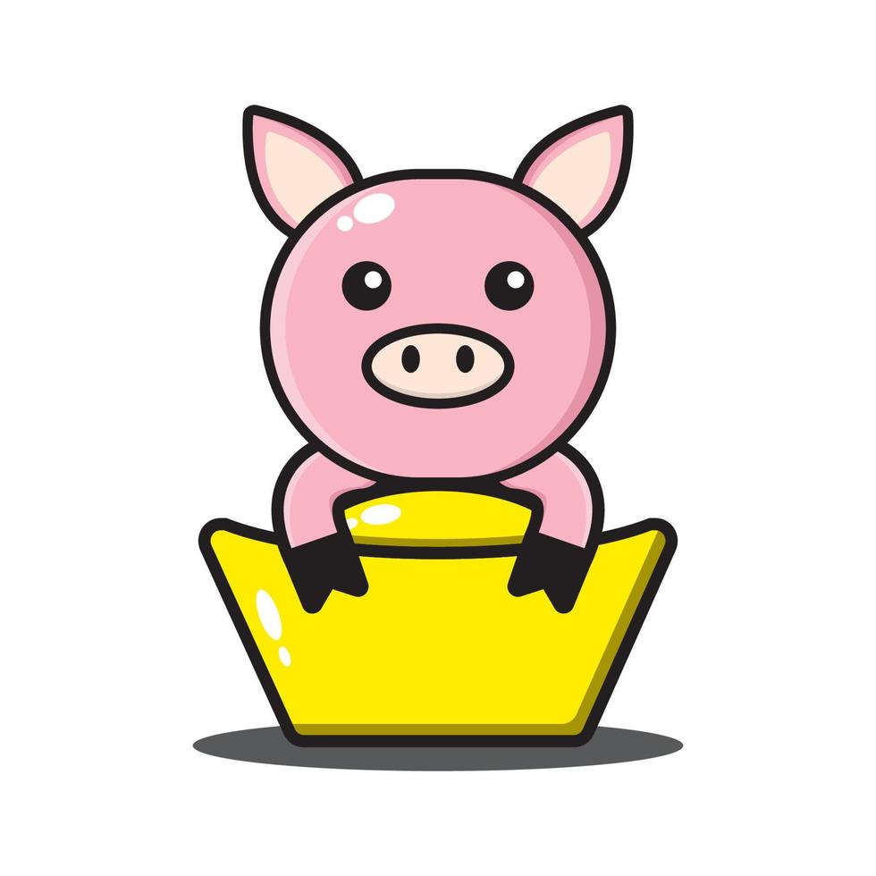 cute pig chinese zodiac hugging gold vector