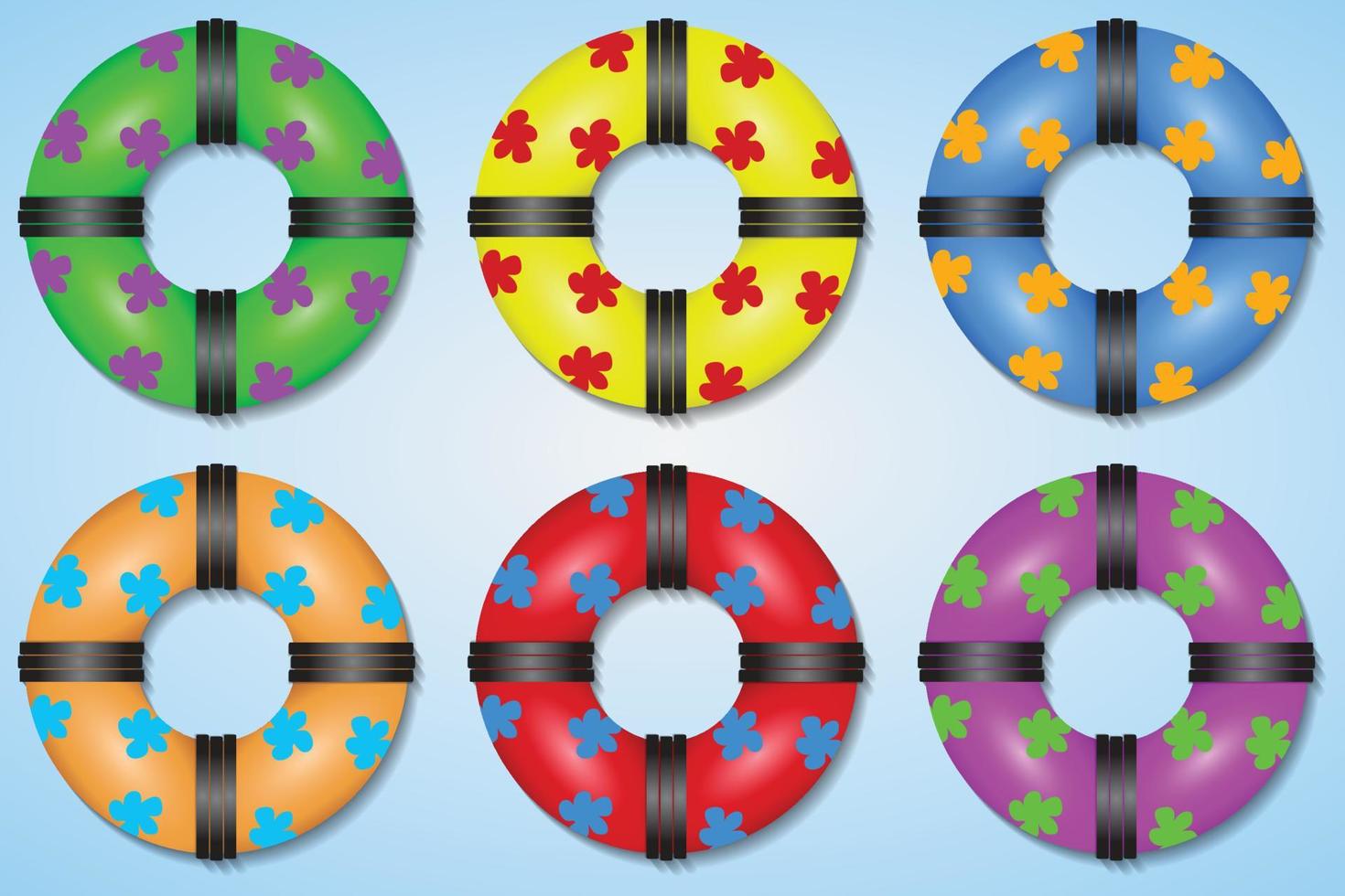 colorful rubber swimming ring bundle collection vector