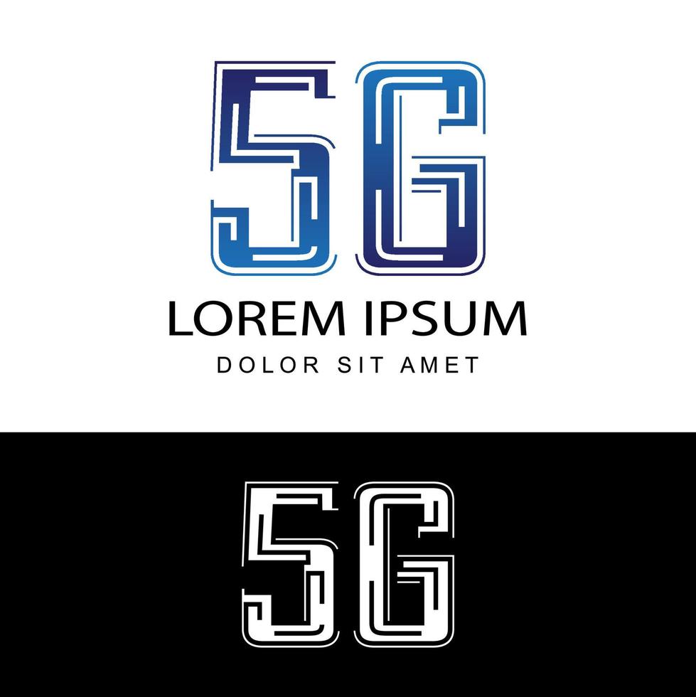 5G logo network speed circuit technology illustration in isolated white background, broadband telecommunication wireless internet concept vector