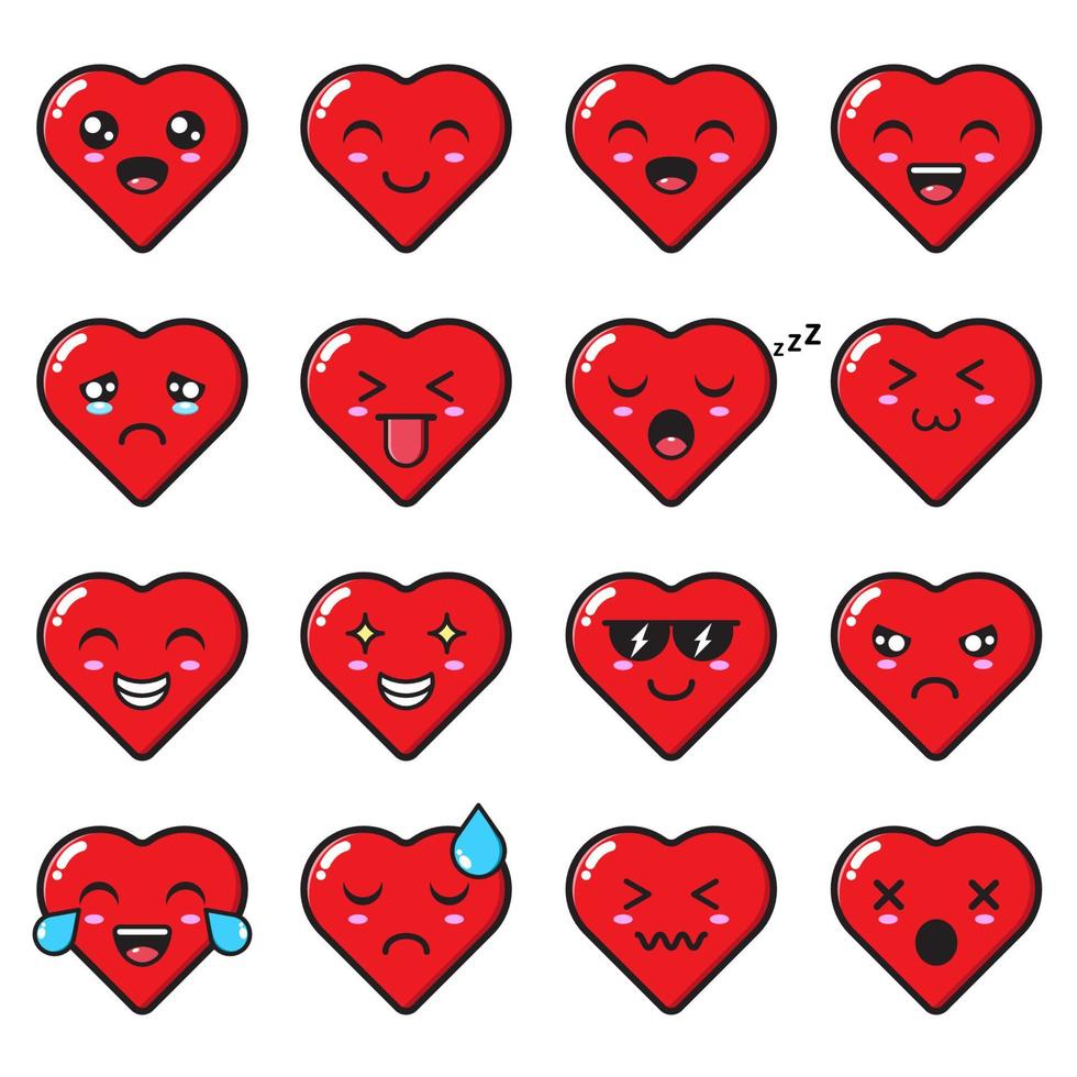 16 set colección de emoticones de amor vector
