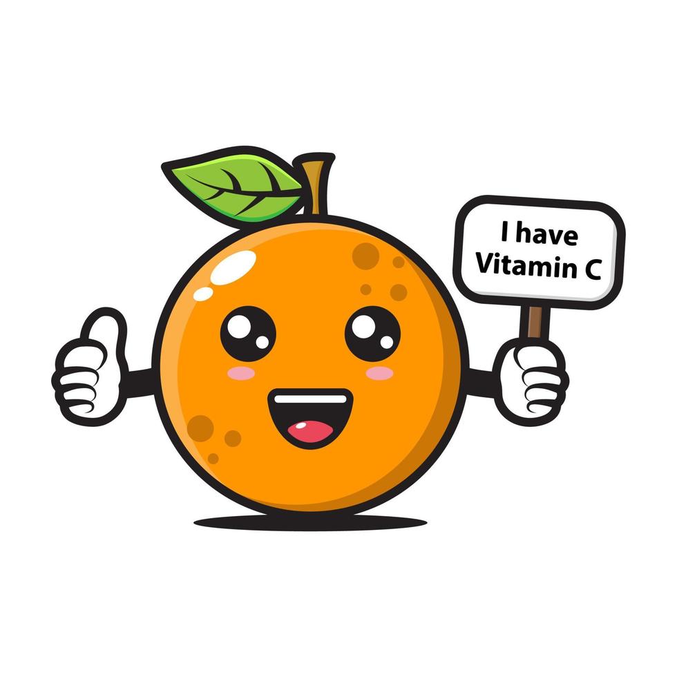 cute orange mascot holding a sign saying I have vitamin C vector