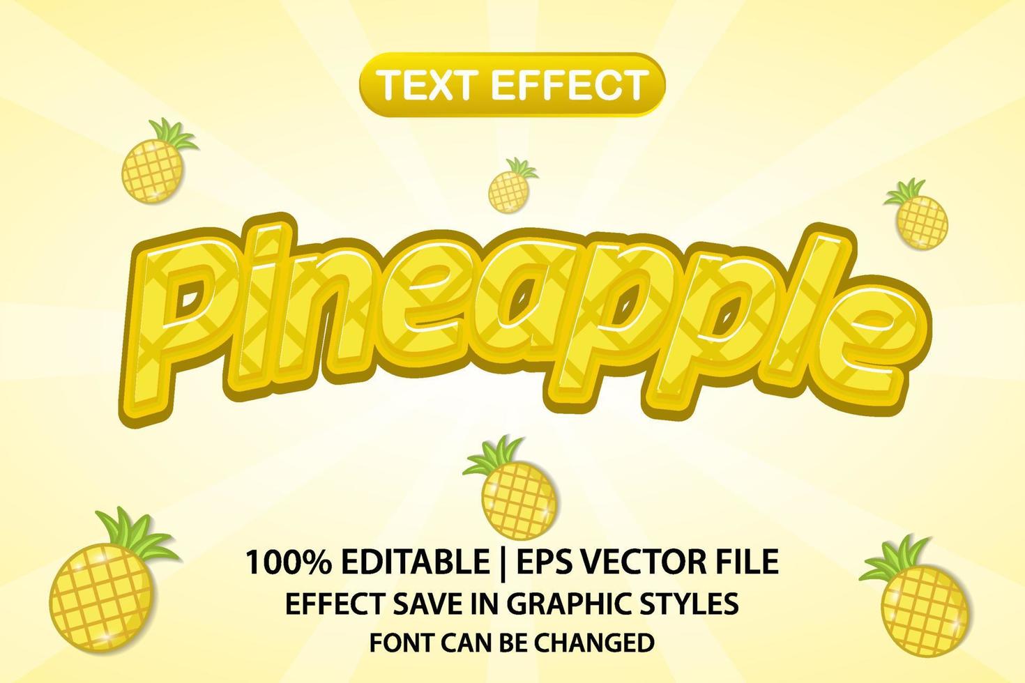 efecto de texto editable 3d de piña vector