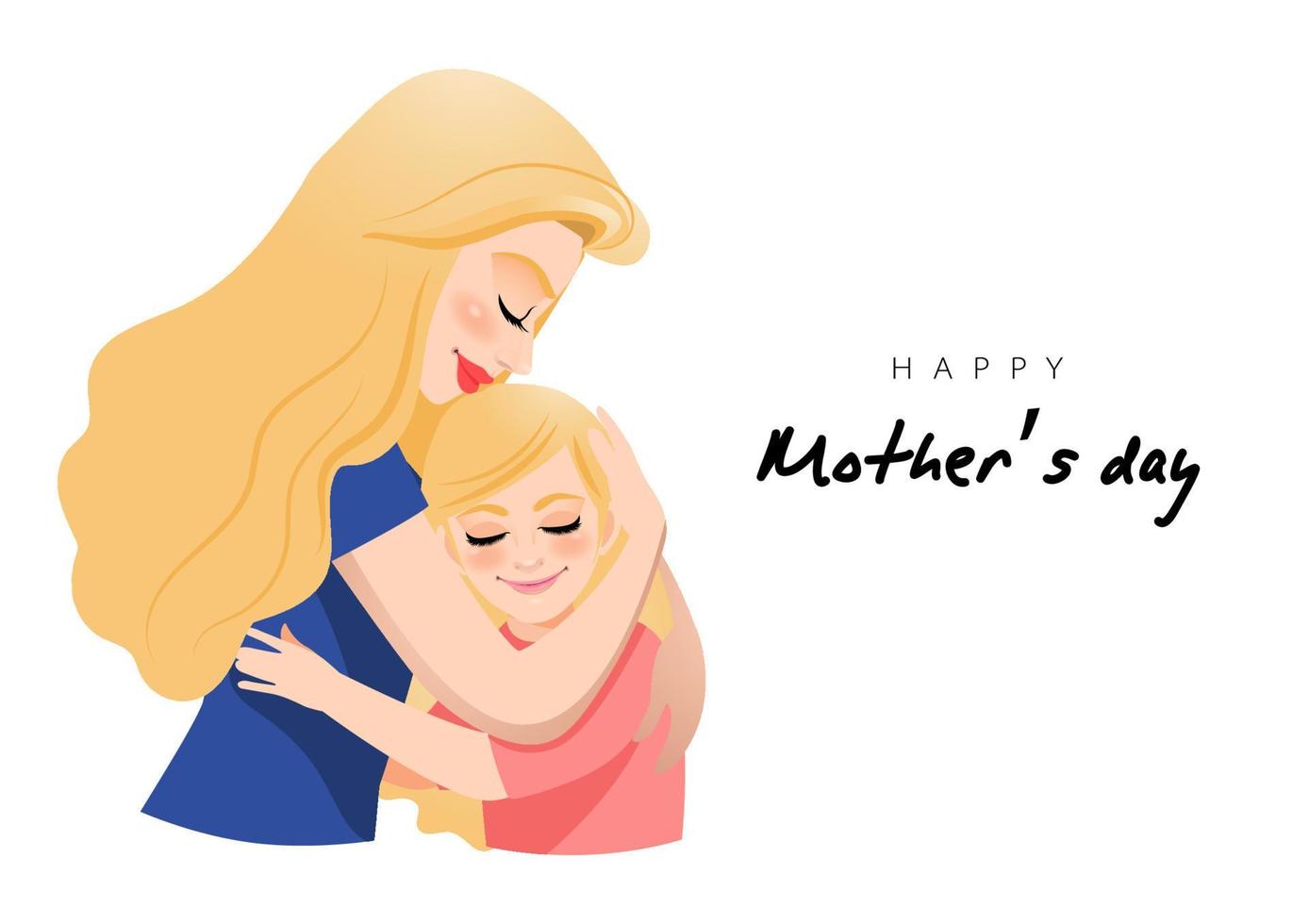 Cartoon character with mom and daughter embrace. Mother s day background. Isolated design on white background. Vector illusrtation