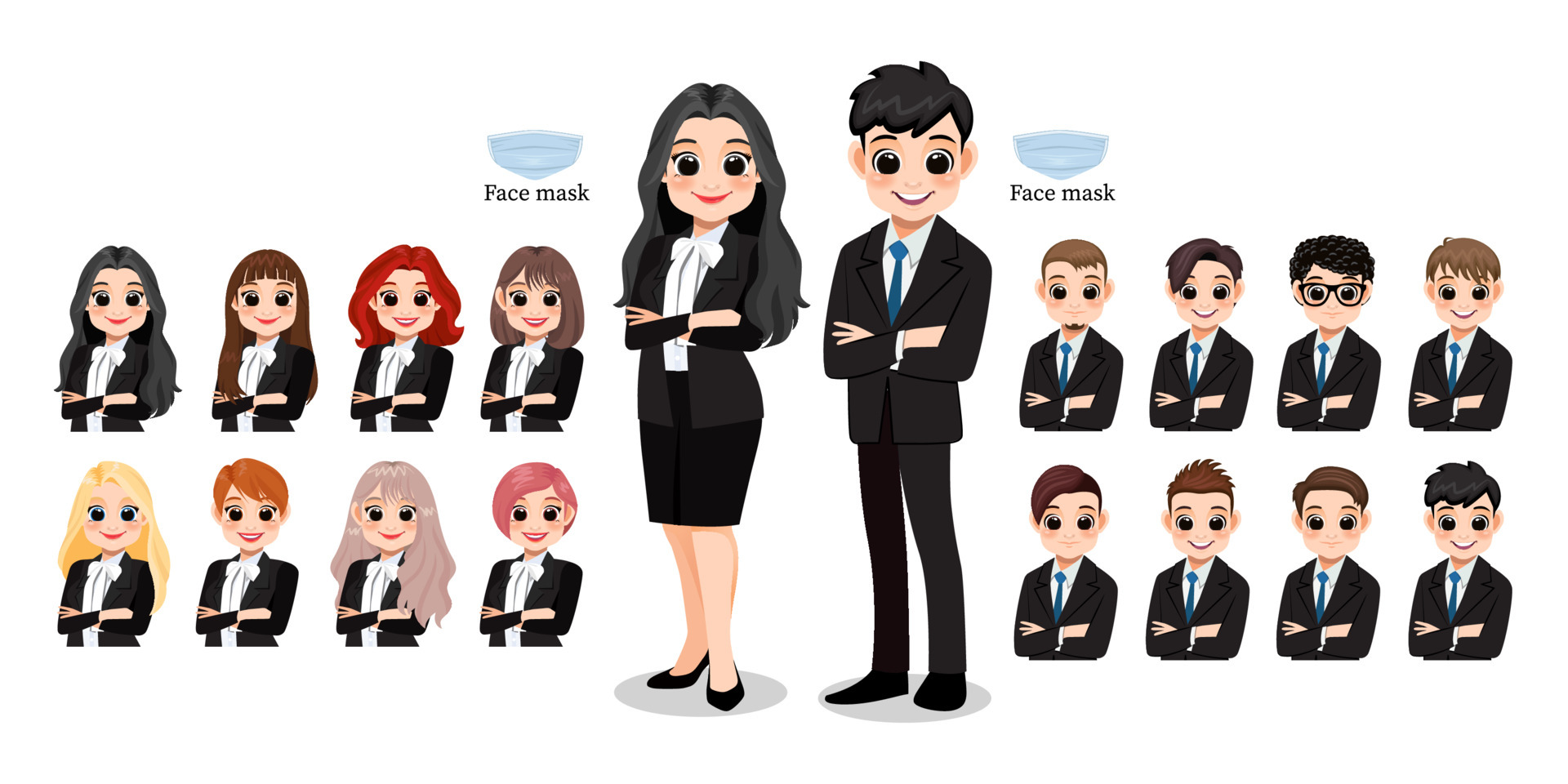 Cartoon character female and male business people smiling. Hairstyle  Collection, vector illustration 4604156 Vector Art at Vecteezy