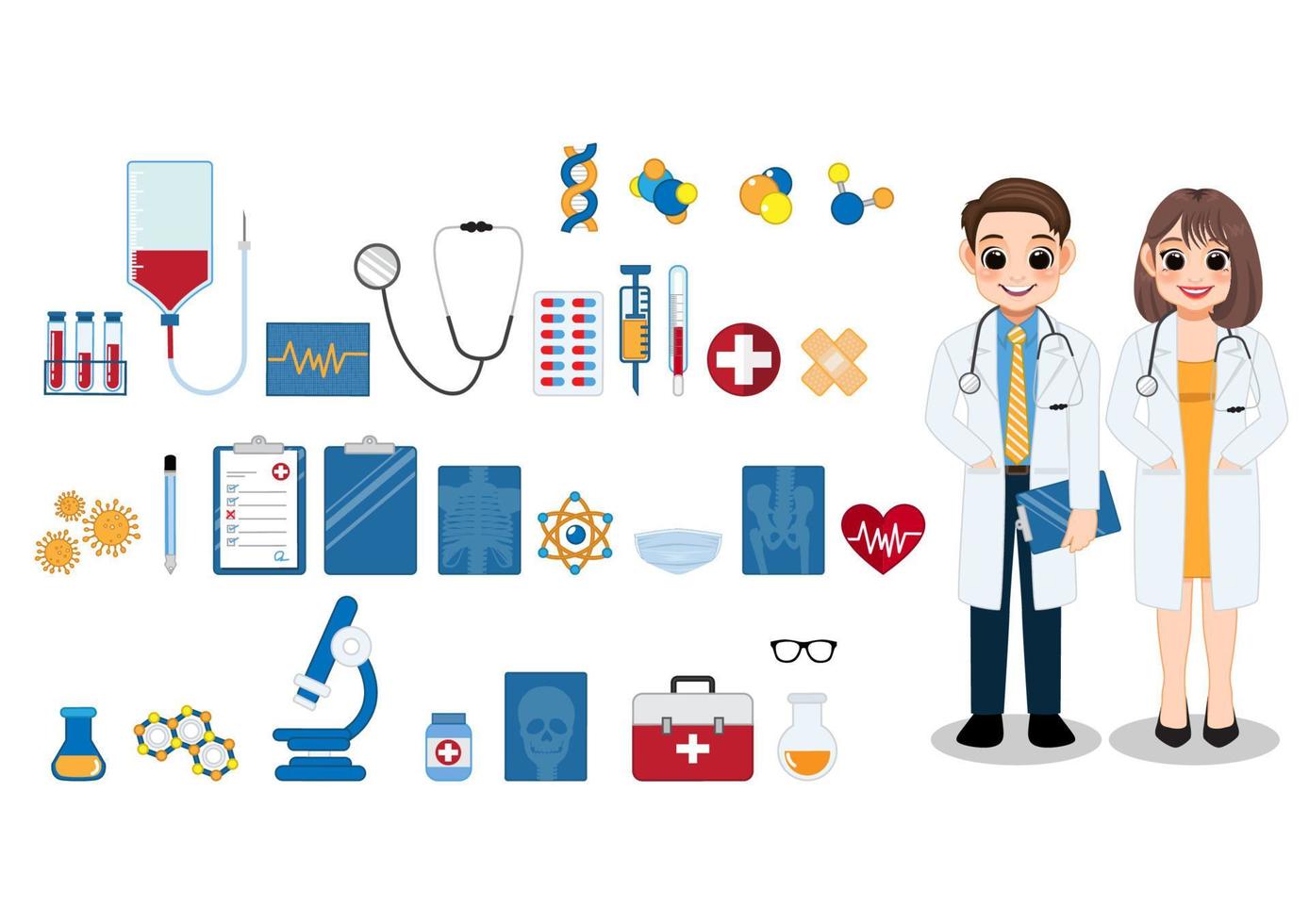 Female and Male Doctor standing together and Healthcare element vector