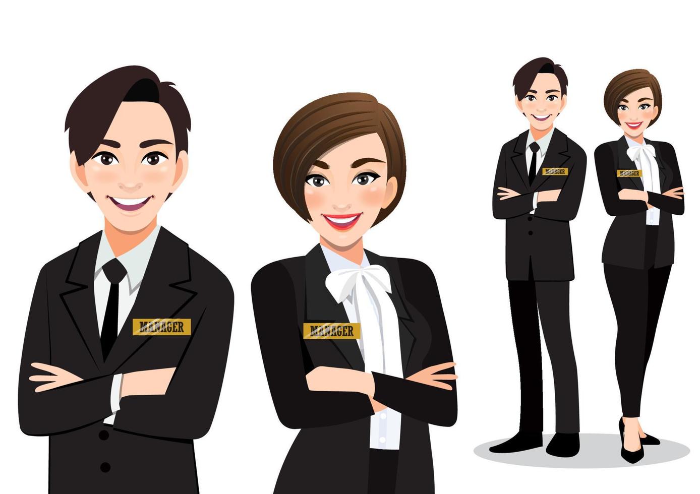 hombre y mujer de negocios parados juntos. vector de personaje de dibujos animados de concepto de equipo o gerente de negocios