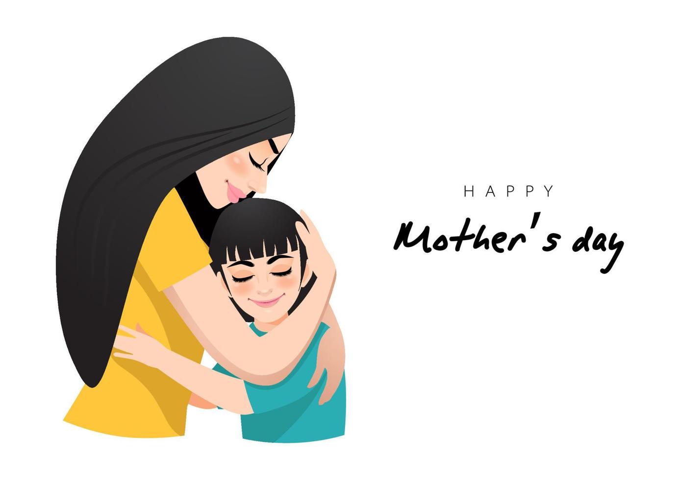 Cartoon character with mom and daughter embrace. Mother s day background. Isolated design on white background. Vector illusrtation