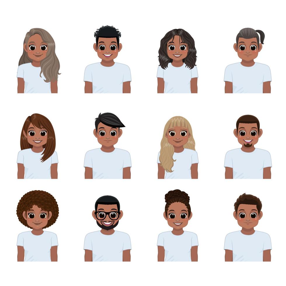 Set of young black people in white t-shirts isolated. Collection of African  American girl and boy, Vector illustration in a flat style. 4604204 Vector  Art at Vecteezy