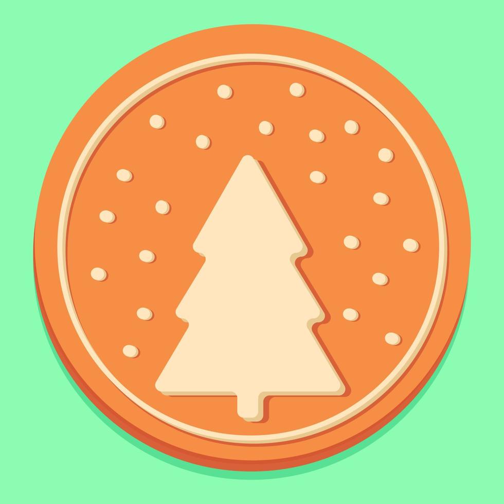 round Christmas gingerbread with Christmas tree and snowflake icing vector