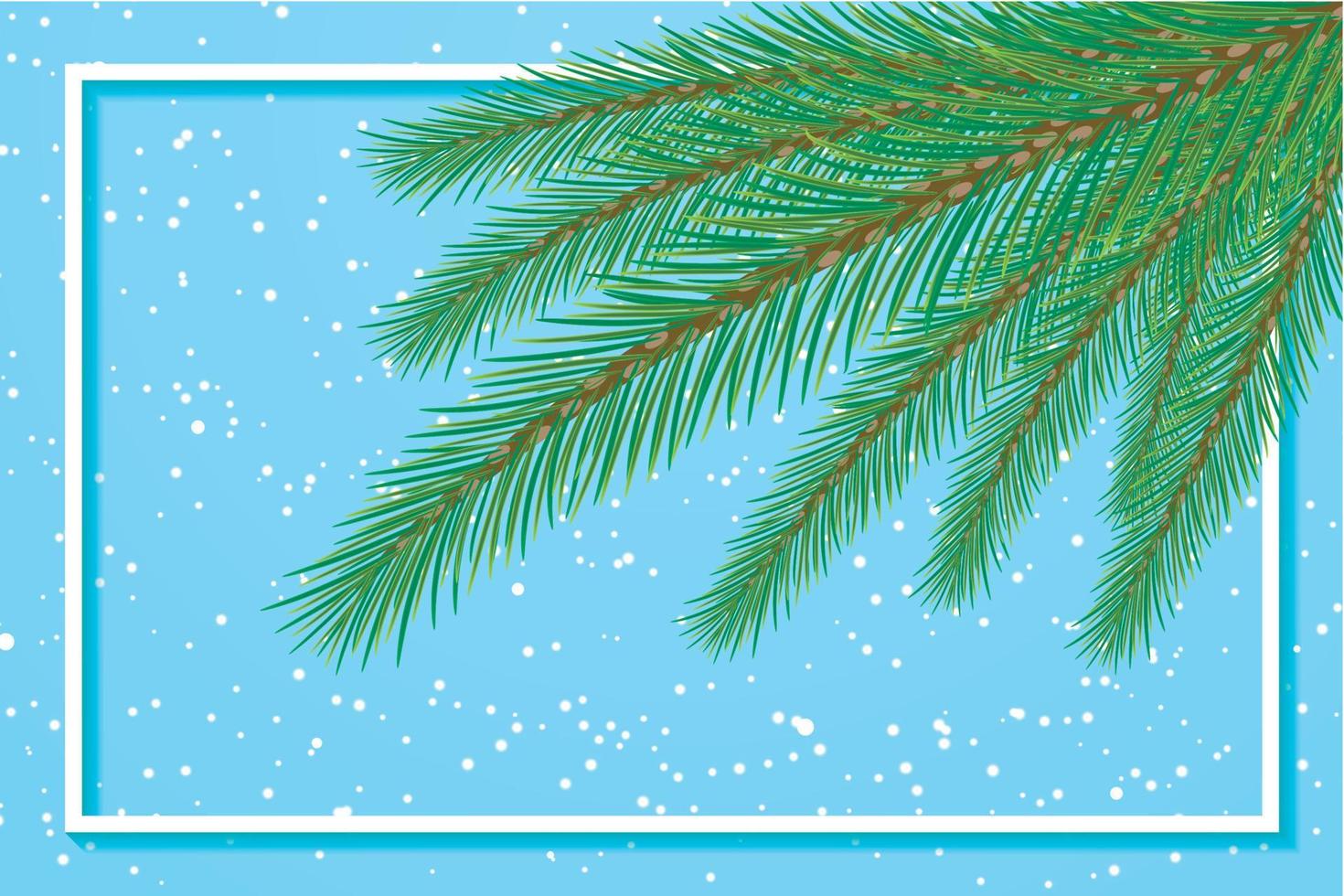 spruce branches on a blue background with snowflakes in the frame vector