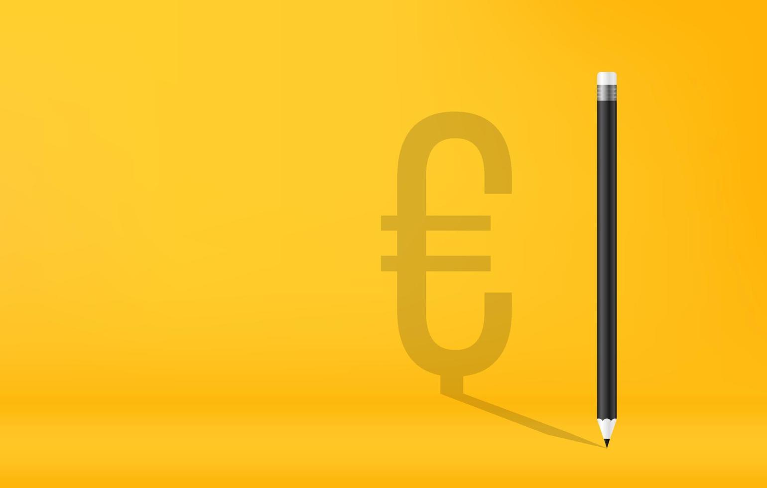 Pencils with euro currency symbol shadow on yellow background vector