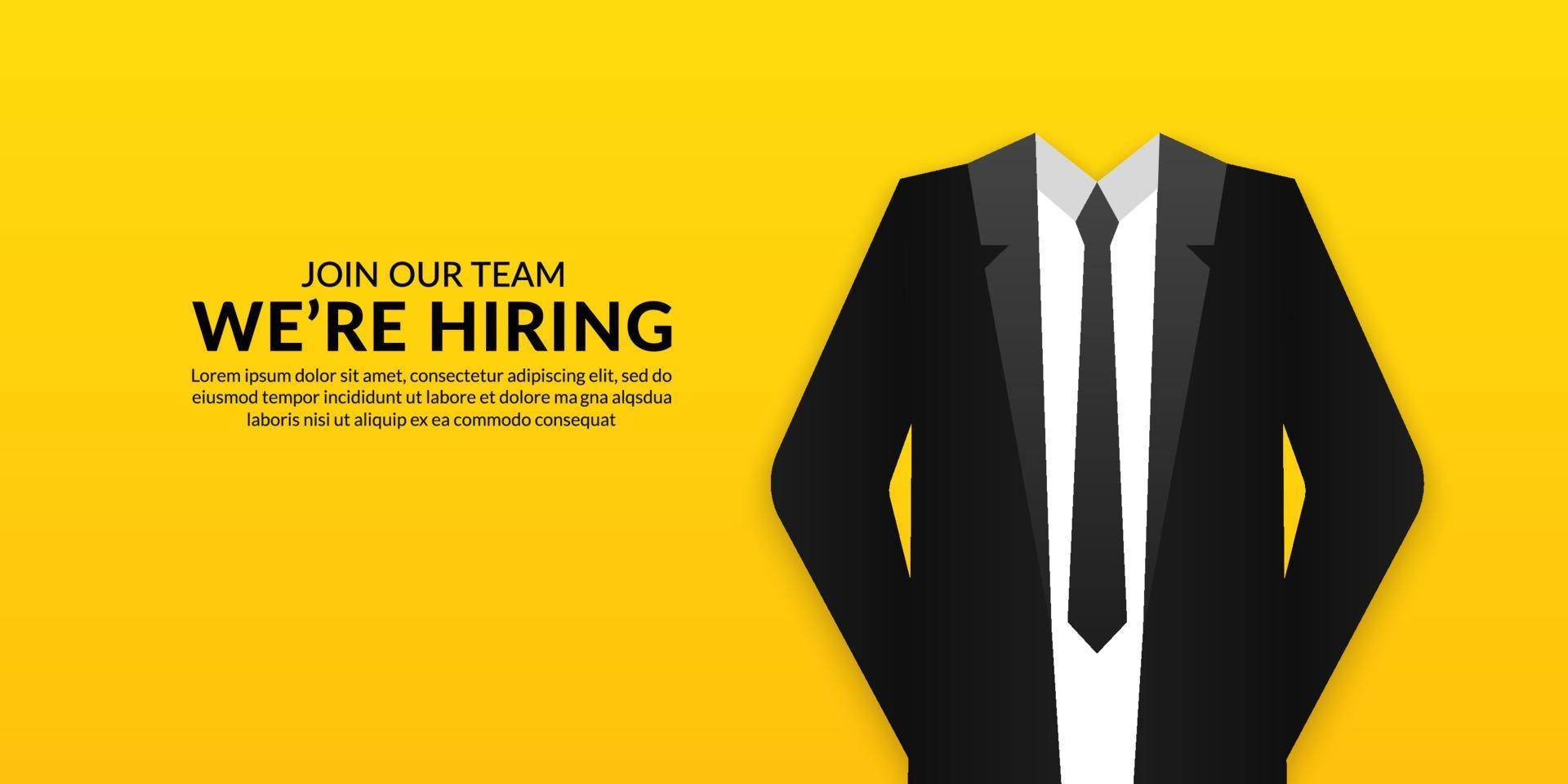 Minimal job vacancy social media background, We are hring banner with businessman suit concept vector