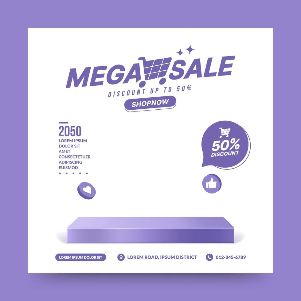 Blank sale product podium scene for social media post, pedestal stage for product presentation isolated on white background. vector