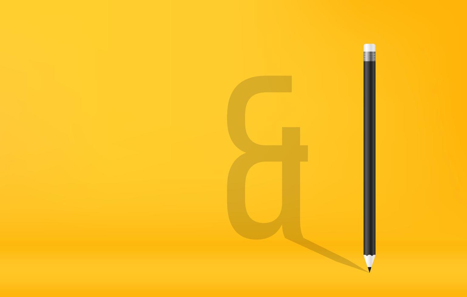 Pencils with ampersand symbol shadow on yellow background vector