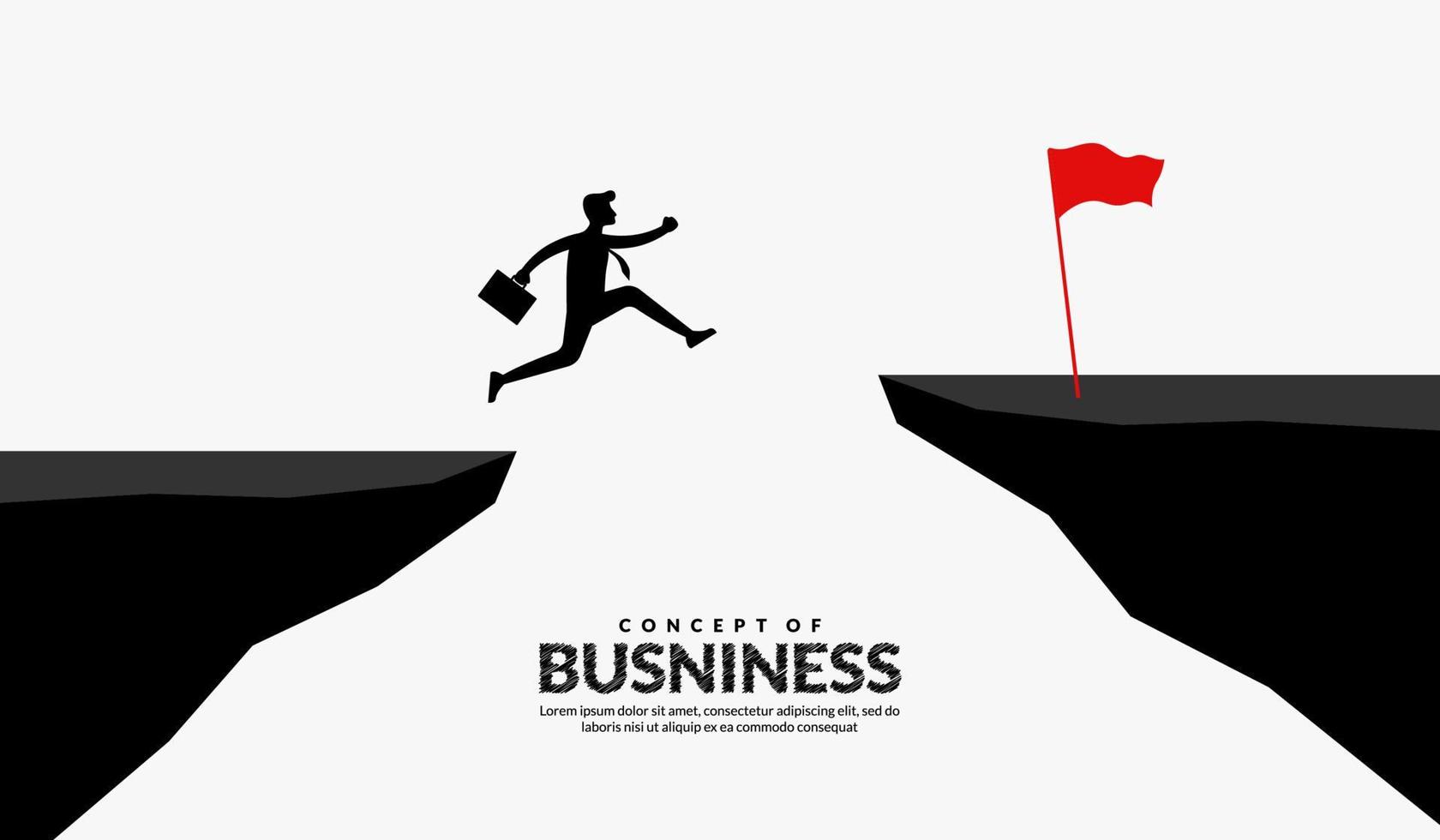 El empresario salta por los acantilados a través de obstáculos para el éxito, la superación empresarial y el concepto de éxito vector